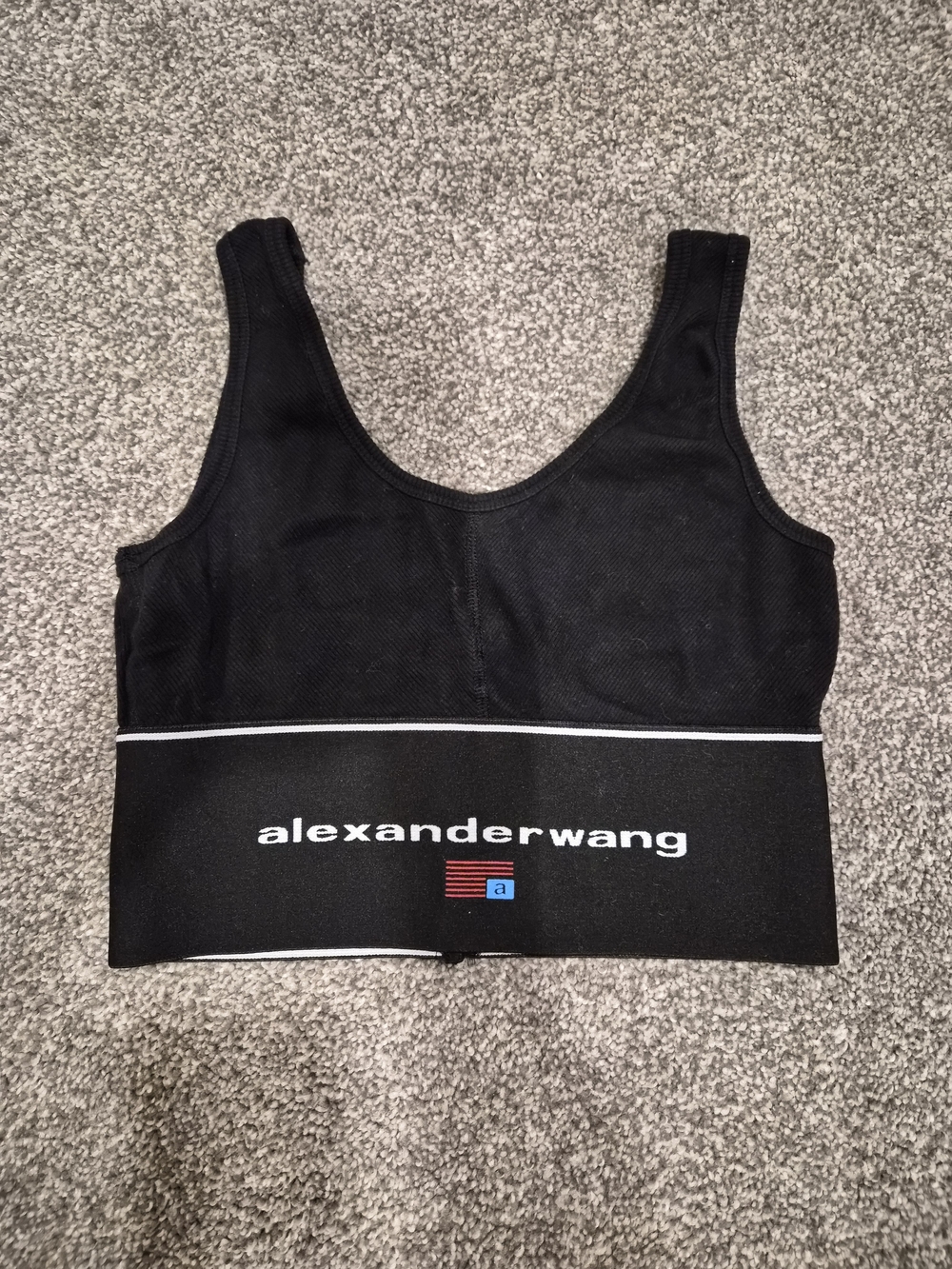 Alexander Wang Black Sports Bra with White Logo Stripe